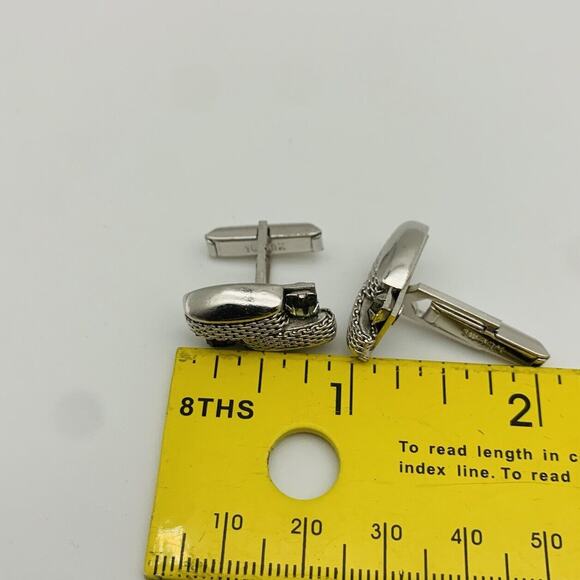 Vintage Swank Smokey Rhinestone Cufflinks Silver Tone Contrast Texture Signed - Picture 6 of 6